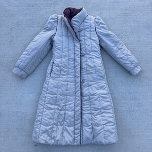 Vintage J. Gallery Button‎ Quilted Long Coat Full Length Gray M/L 10 Puffer